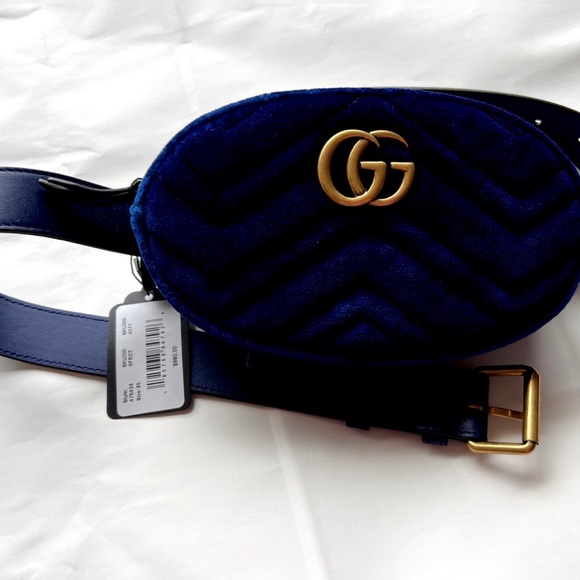 BRAND NEW Gucci GG Marmont Belt Bag Matelasse Cobalt Blue Velvet with Dustbag - Picture 9 of 13